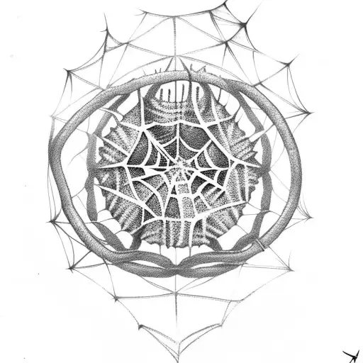 A Black-grey Tattoo Of A Heart-shaped Spider Web With The Number 7 Hidden Within It