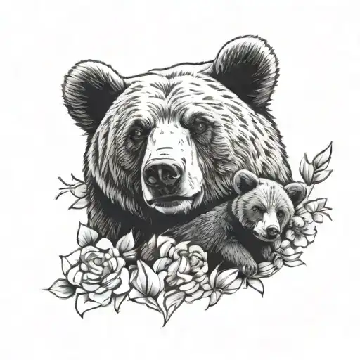 Mama Bear And Baby Bear With Carnation Flower