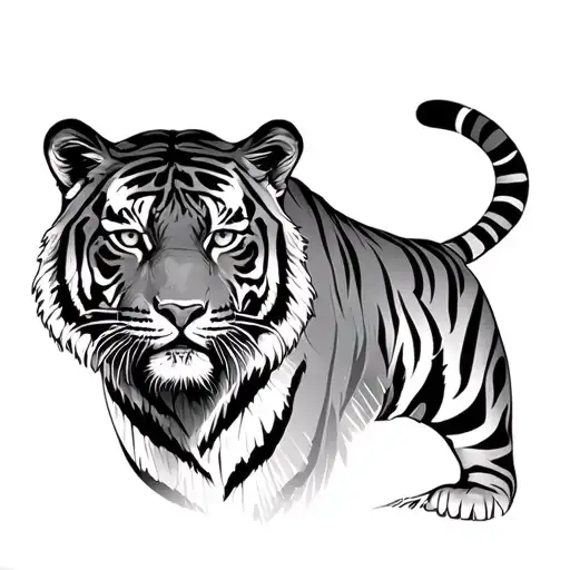 Tiger In The Brush Realistic Black And Grey