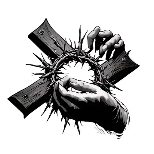 Hands With Hole And Holy Cross With Crown Of Thorns