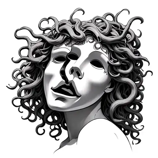 Medusa With A Theater Mask With Multiple Emotions
