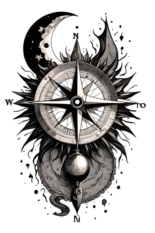 Compass With Pendulum Moon And Sun