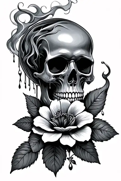 Smoky Skull Hand With Tears And Cherokee Rose Intertwined