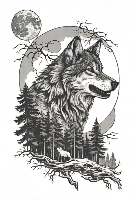 Wolf Howling At The Moon In The Forest
