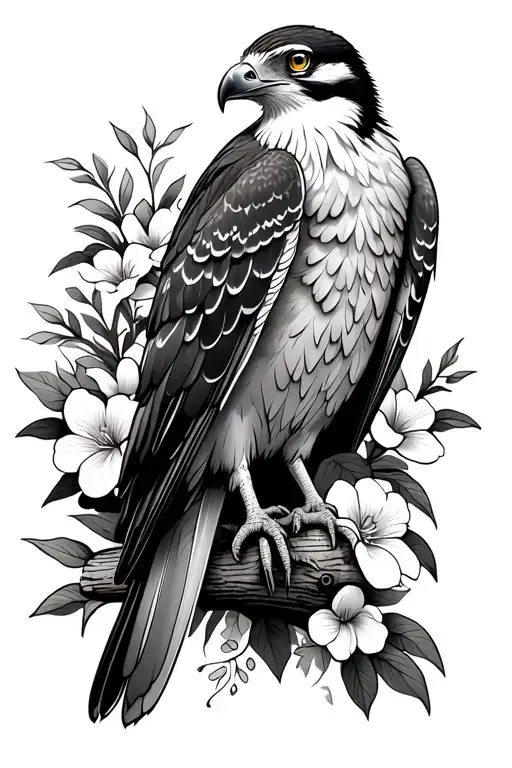 Osprey Bird Perched And Flowers