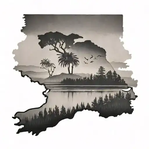 California State Outline With Fog In The Background