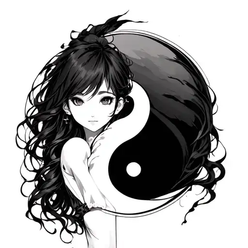 Anime Girl In Ying And Yang Symbol