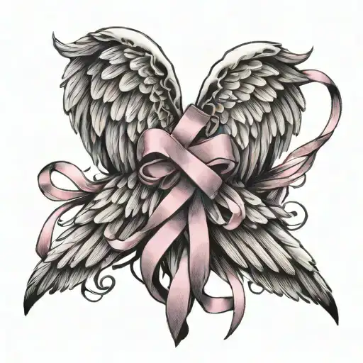 Angel Wings Pink Ribbon Tied