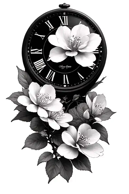 Cherry Blossoms With Clock Face
