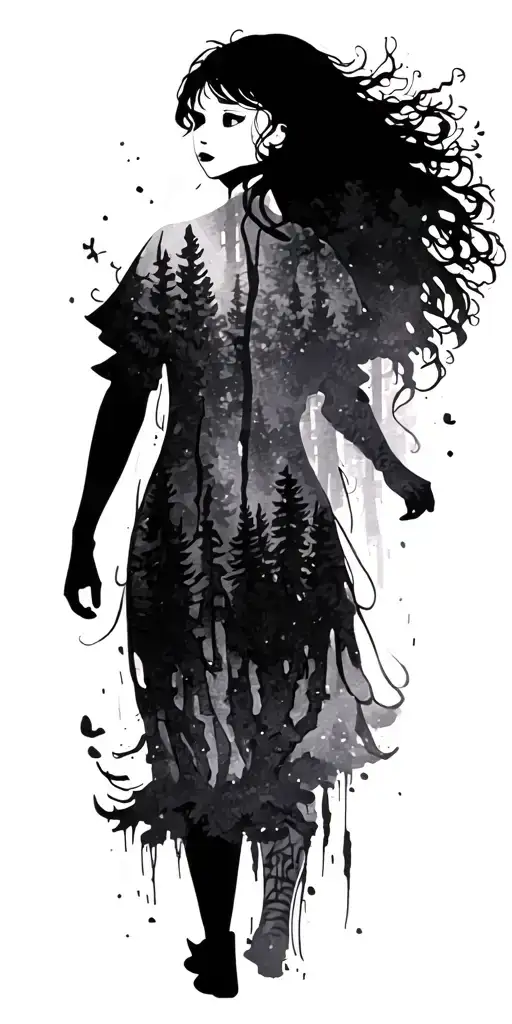Silhouette Of A Girl Walking Through A Forest