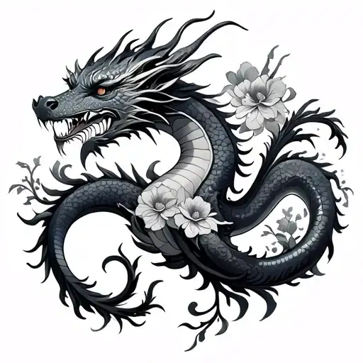 Feminine Dragon With Floral Patterns Incorporated