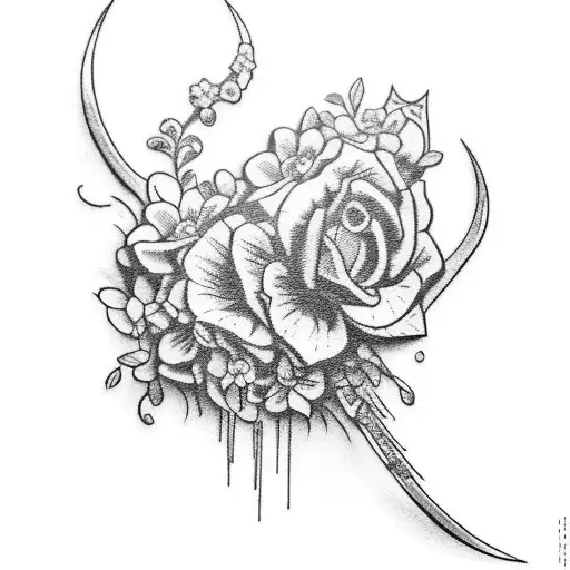 American Western Inspired Tattoo With Floral And Leatherwork Designs