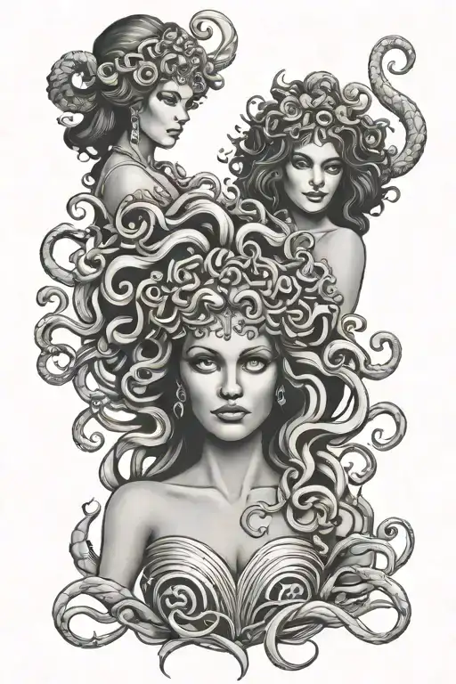 Medusa And The Gorgon Sisters Holding Hands
