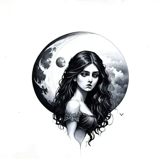 Sad Woman And Moon