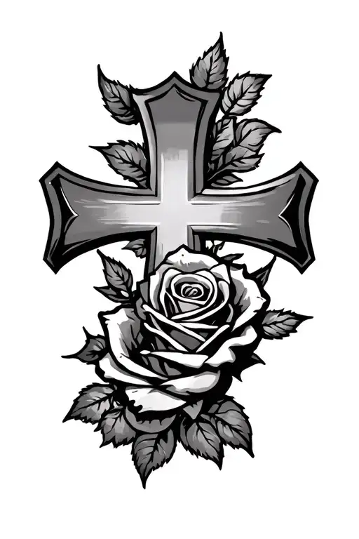 Cross With A Rose Wrapped Around For The Forearm