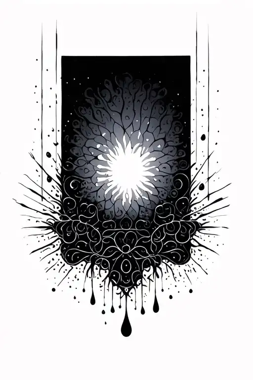 Black Square With Thin Patterns And Drops Around It