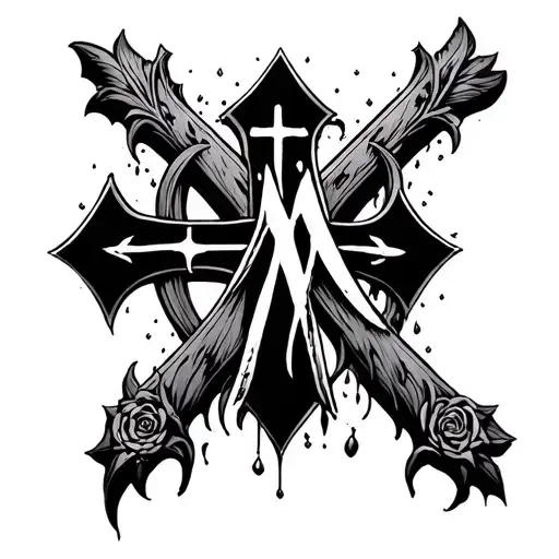 Gothic Style Christian Cross With M In The Middle