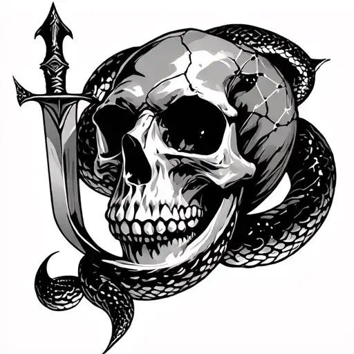 Skull Dagger And Snake Incorporate Cancer Constellation