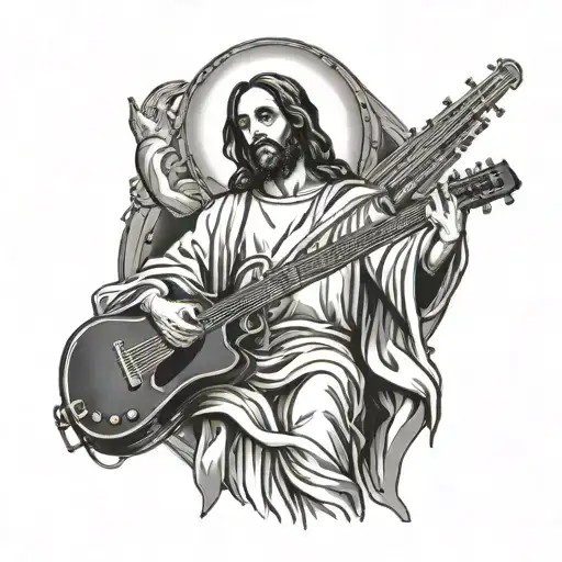 Jesus Surrounded By A Halo Of Musical Instruments