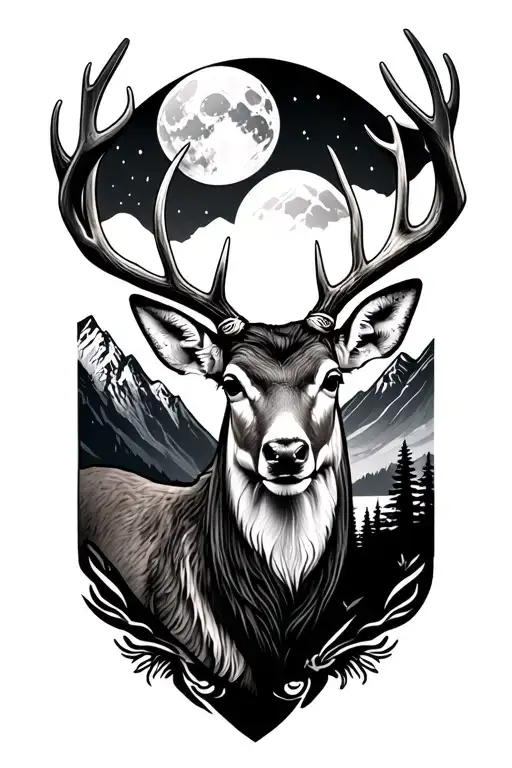 Mountain Range Full Moom Deer