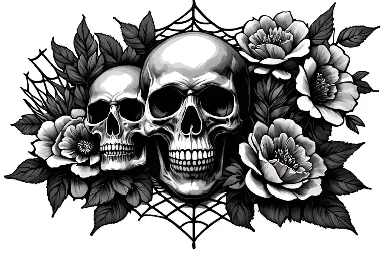 Spider Web & Flowers & Skulls Surrounded
