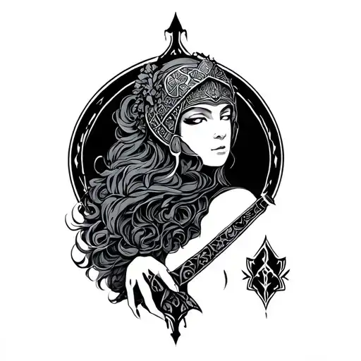 Fine Line Dainty And Femme Symbol For Warrior Holding