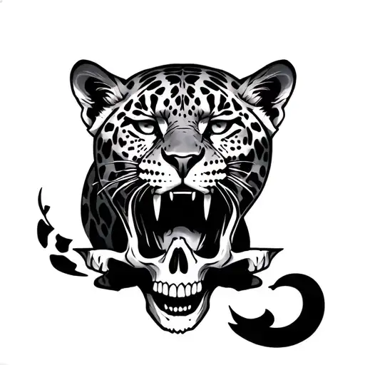 Leopard Growling With A Skull Below