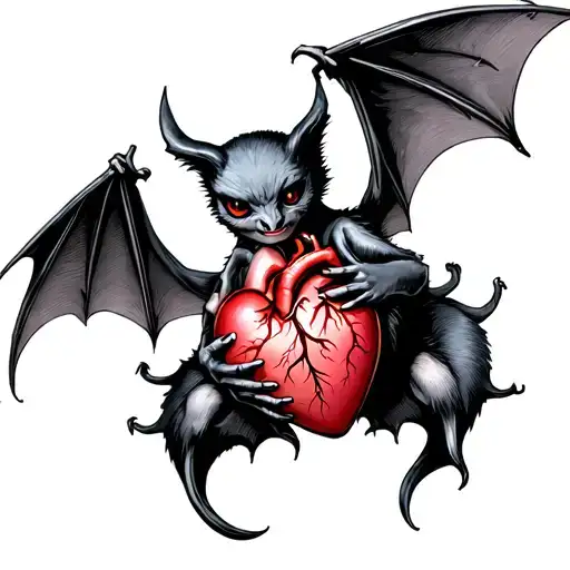 A Bat Holds A Human Heart With Its Wings