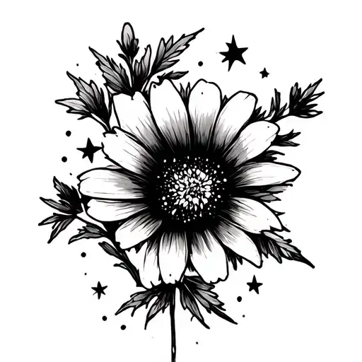 Wildflower And Stars Minimalistic One Line