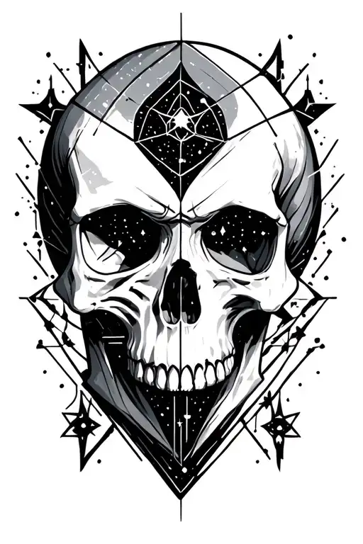 Gothic Skull And Geometrical Lines Forming Constellations