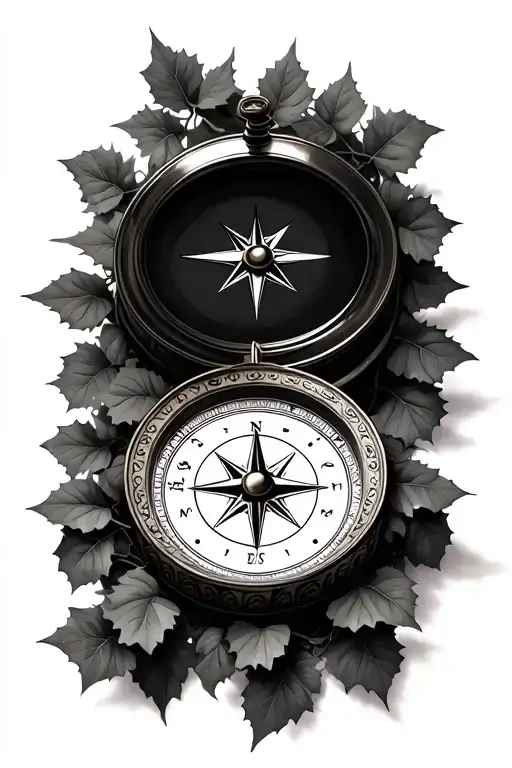Realism 3D Tilted Compass Surrounded By Large Ivy Vines