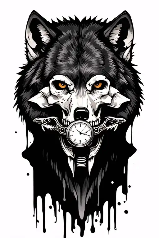 Wolf With Skull With Watch In Mouth