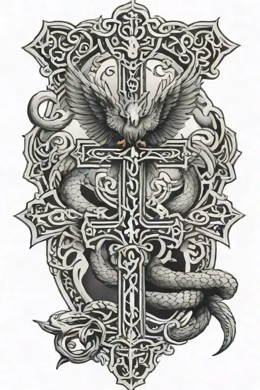 Cross Christ Wolf Eagle Snake With