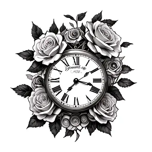Name And Roses With Clock Mechanism