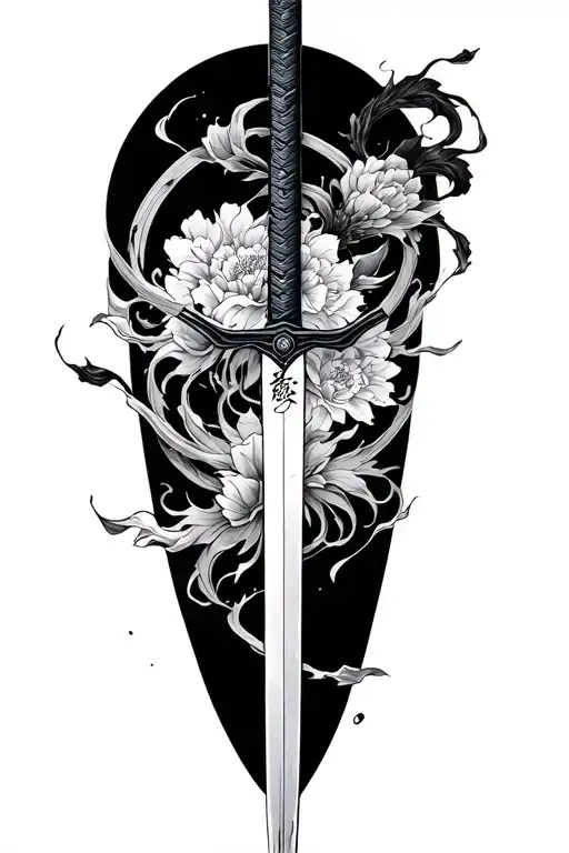 Suminagashi Surrounding A Sword Katana