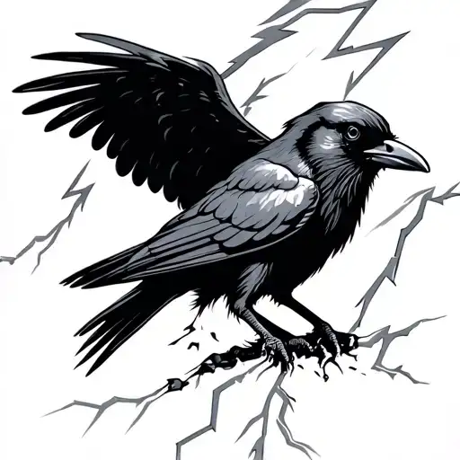 Crow Being Killed By Lightning Bolt Tattoo Design
