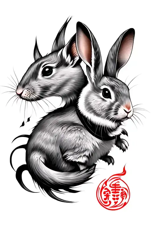 Half Sleeve With A Fire Rat Chinese Zodiac And A Earth Rabbit Chinese Zodiac