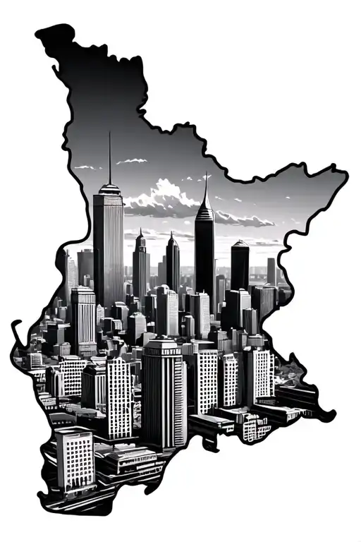 City Skyline Merging Into Country Outline