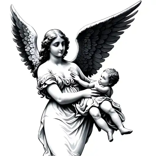 Angel Holding Baby Angel With Big Wings