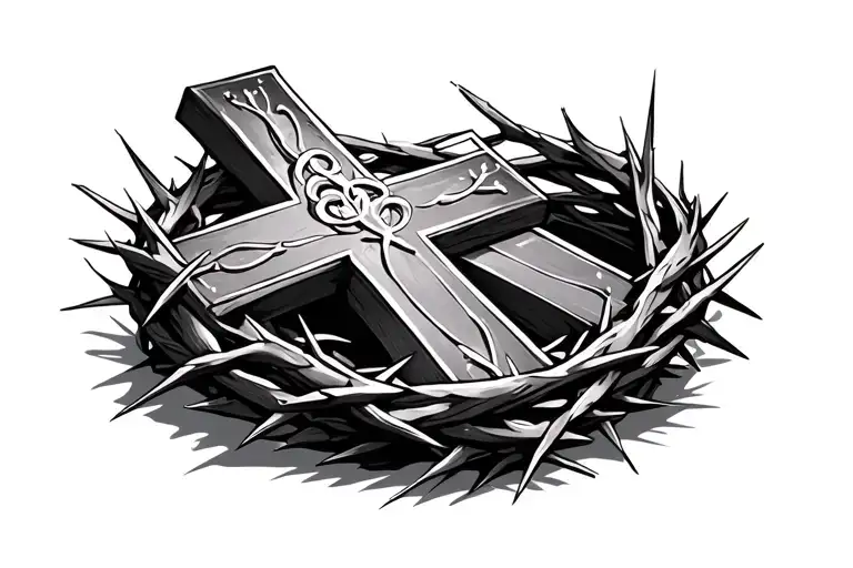 A Christian Cross With A Crown Of Thorns Wrapped Around It