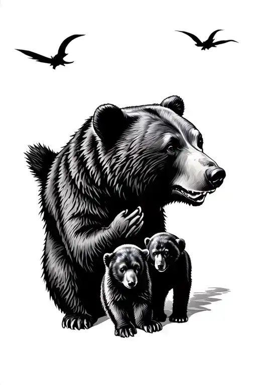 Bear And Two Cubs 1 Howling