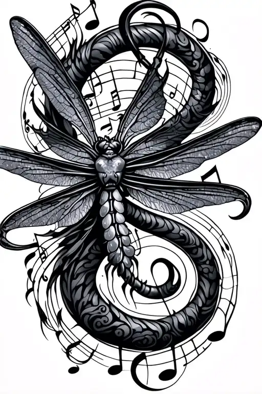 Dragon Fly And Music Notes
