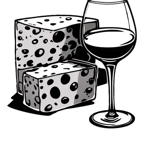 One Line Wine Glass And Block Of Cheese Minimalist