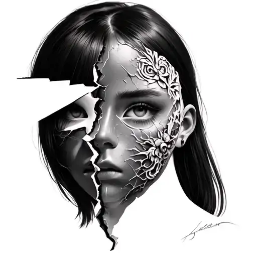 Anime Girl With A Broken Porcelian Mask Split