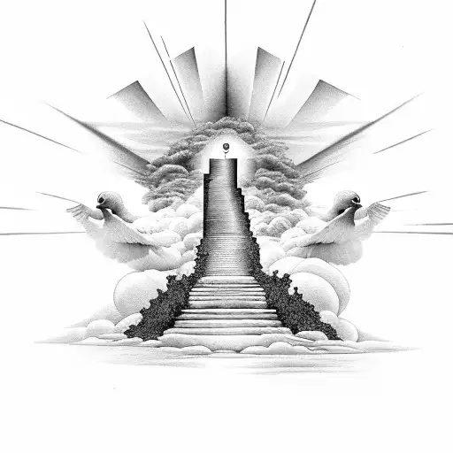 Stairway To Heaven With Doves And Clouds