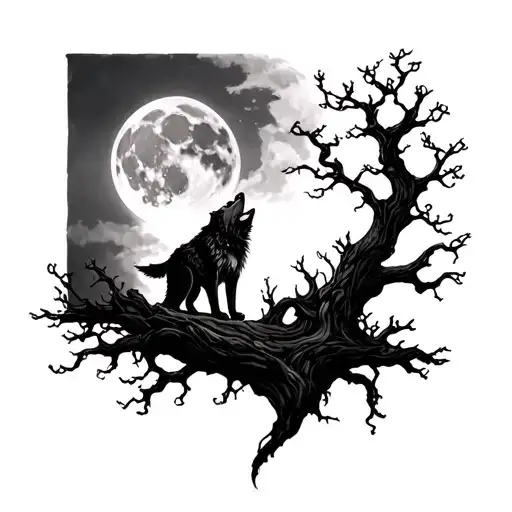 Poison Tree With Lonely Wolf Howling At The Moon