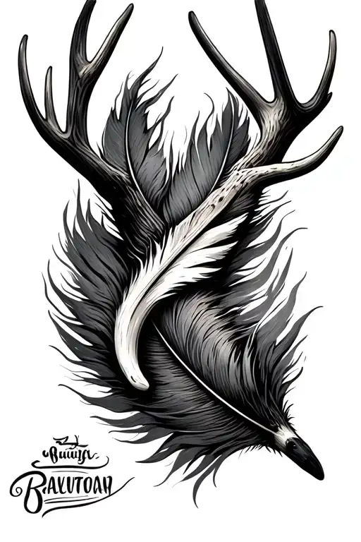 Feather With Elk Antler Intertwined