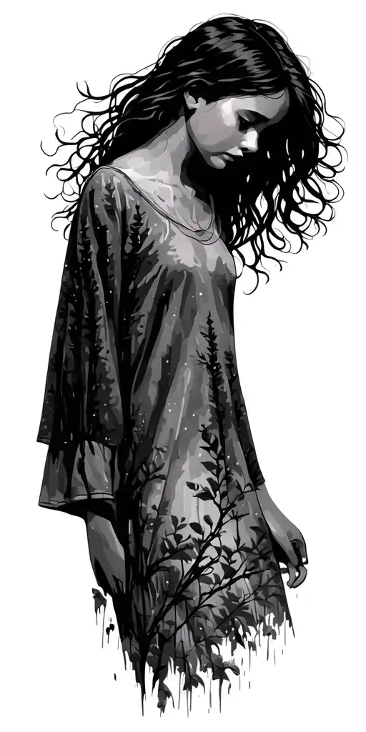 Silhouette Of A Girl Walking Through A Forest