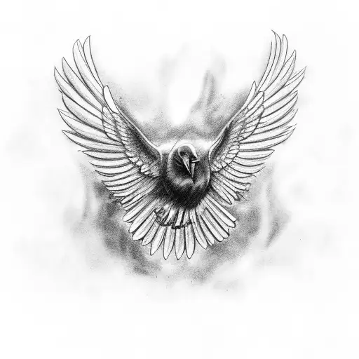 Raven With Spread Big Wings