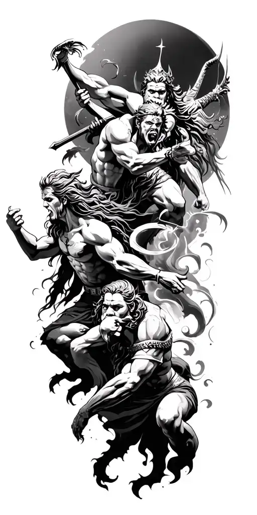 Various Gods Battling